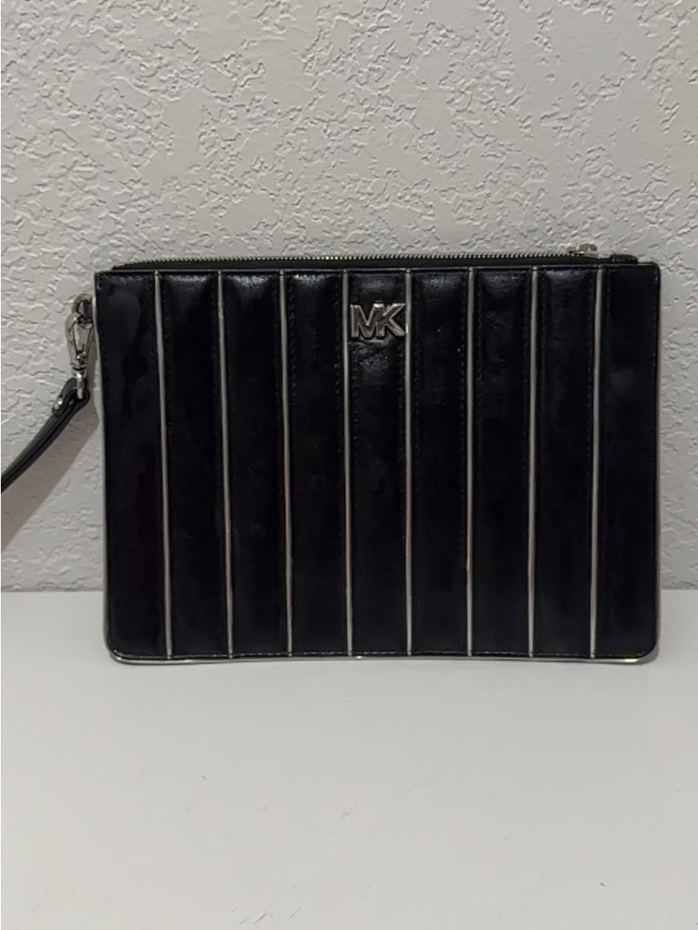 Michael Kors Black Quilted Vertical-Panel Wristlet with MK Logo